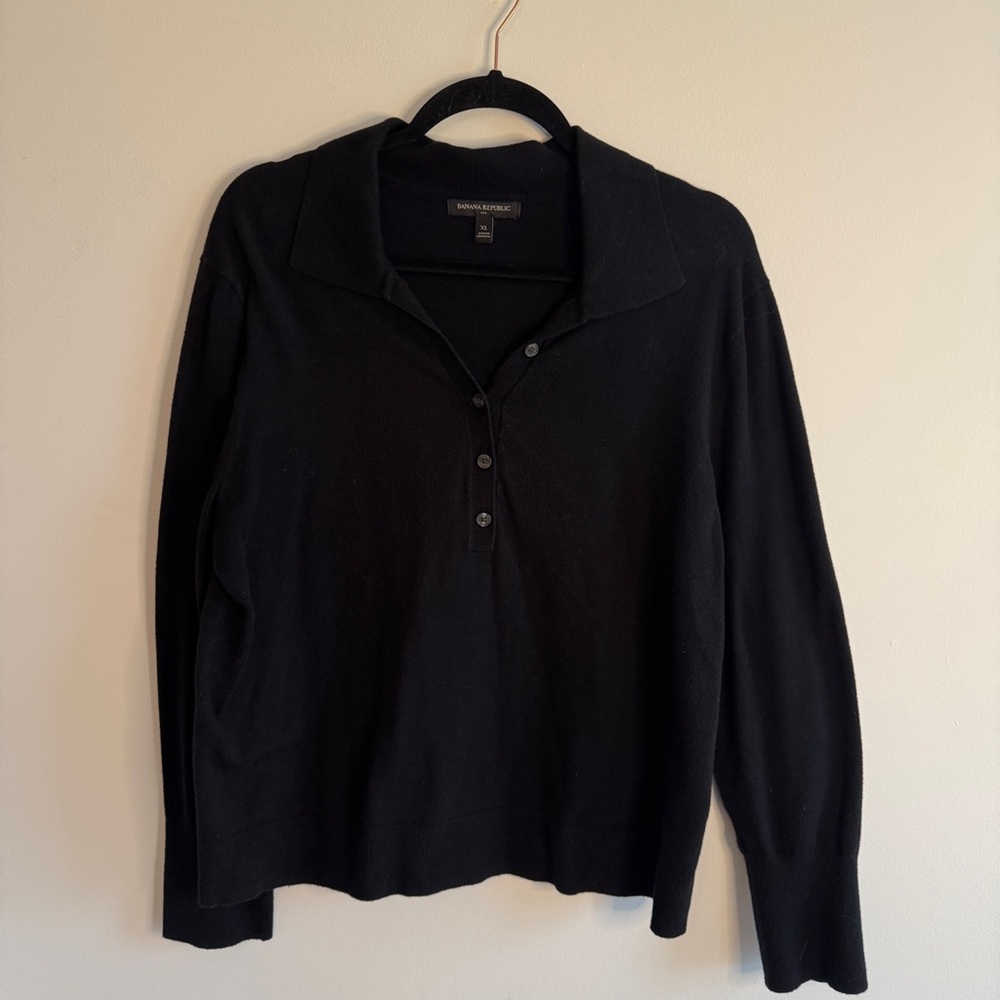 Banana Republic Women’s Black Collared Knit Sweater XL Polo Style